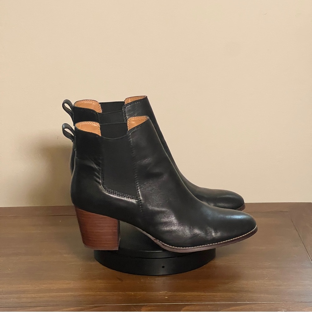J. Crew Rory Black Leather Heeled Ankle Boots US 12